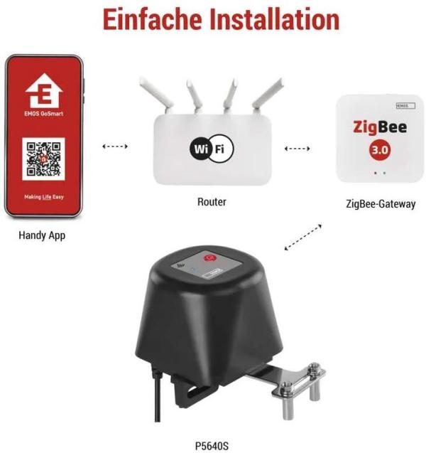 EMOS P5640S GoSmart Motorisierter Ventilschließer für Wasser/Gas, ZigBee, schwarz (2105564000)