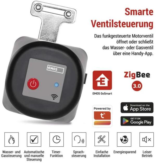 EMOS P5640S GoSmart Motorisierter Ventilschließer für Wasser/Gas, ZigBee, schwarz (2105564000)