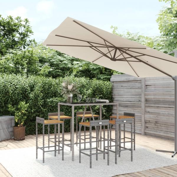 ARDEBO.de - 7-tlg. Gartenbar-Set Grau Poly Rattan & Massivholz Akazie