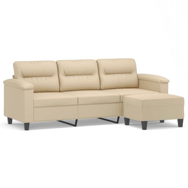 3-Sitzer-Sofa mit Hocker Creme 180 cm Mikrofasergewebe