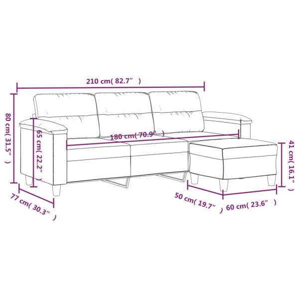 3-Sitzer-Sofa mit Hocker Creme 180 cm Mikrofasergewebe