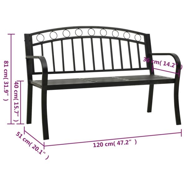 Gartenbank mit Tisch Schwarz 120 cm Stahl