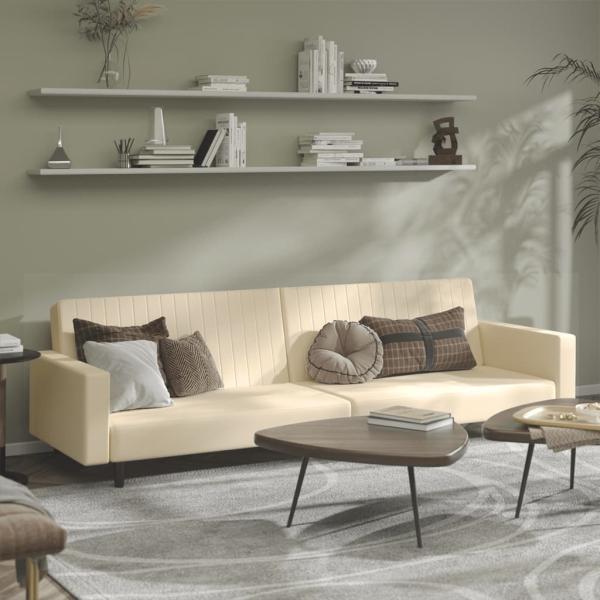 ARDEBO.de - Schlafsofa 2-Sitzer Creme Samt