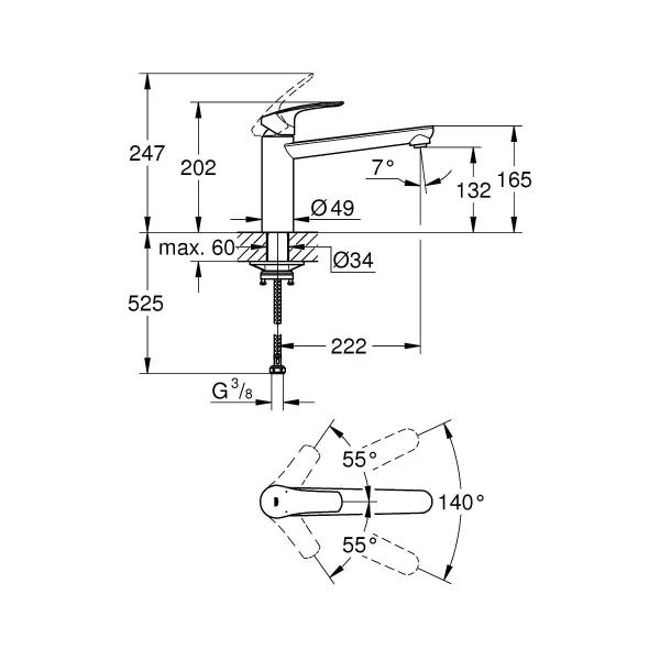 GROHE Eurosmart Einhebel-Spültischarmatur, Hochdruck, 1/2, supersteel (30463DC0)