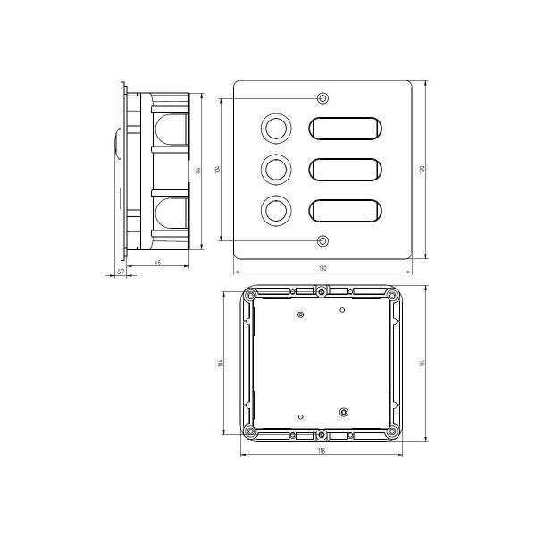 Grothe ETA 403 V2A UP Etagenplatte, 3 WE, 130 x 130 x 45 mm (55403)