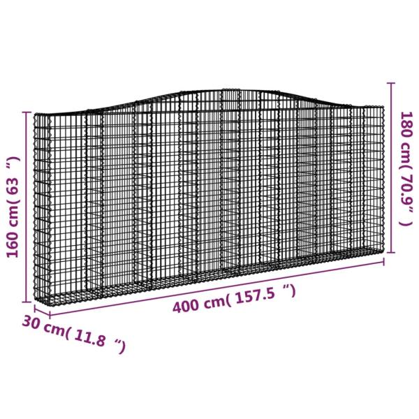 Gabionen mit Hochbogen 4 Stk. 400x30x160/180cm Verzinktes Eisen