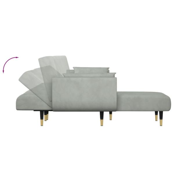 Schlafsofa in L-Form Hellgrau 275x140x70 cm Samt