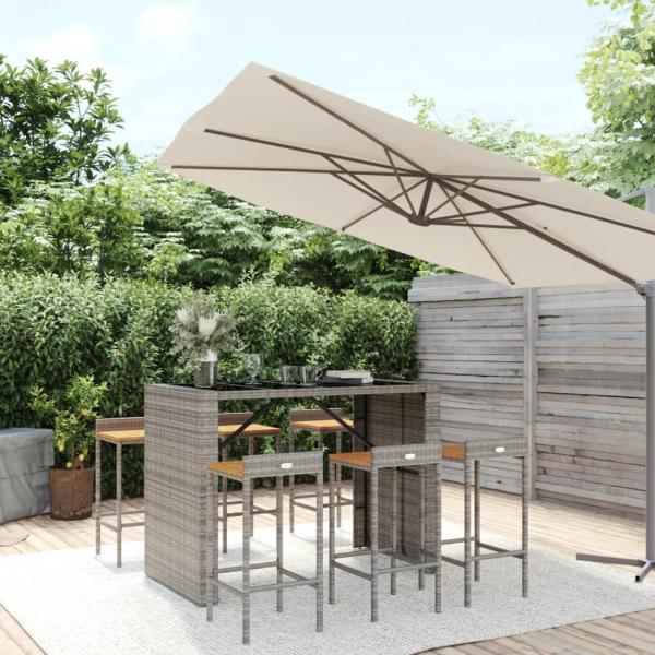 ARDEBO.de - 7-tlg. Gartenbar-Set Grau Poly Rattan & Massivholz Akazie