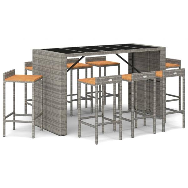 9-tlg. Gartenbar-Set Grau Poly Rattan & Massivholz Akazie