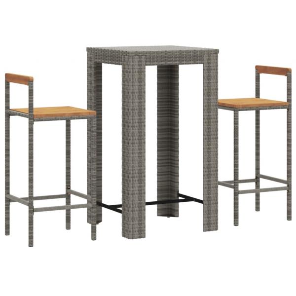 3-tlg. Gartenbar-Set Grau Poly Rattan & Massivholz Akazie