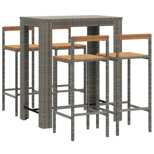 5-tlg. Gartenbar-Set Grau Poly Rattan & Massivholz Akazie