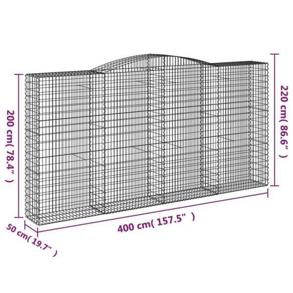 Gabionen mit Hochbogen 2 Stk. 400x50x200/220cm Verzinktes Eisen