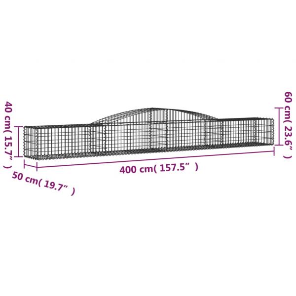 Gabionen mit Hochbogen 3 Stk. 400x50x40/60cm Verzinktes Eisen