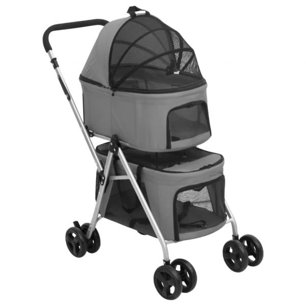 ARDEBO.de - Hundewagen für 2 Hunde Faltbar Grau 83x48x97 cm Oxford-Gewebe