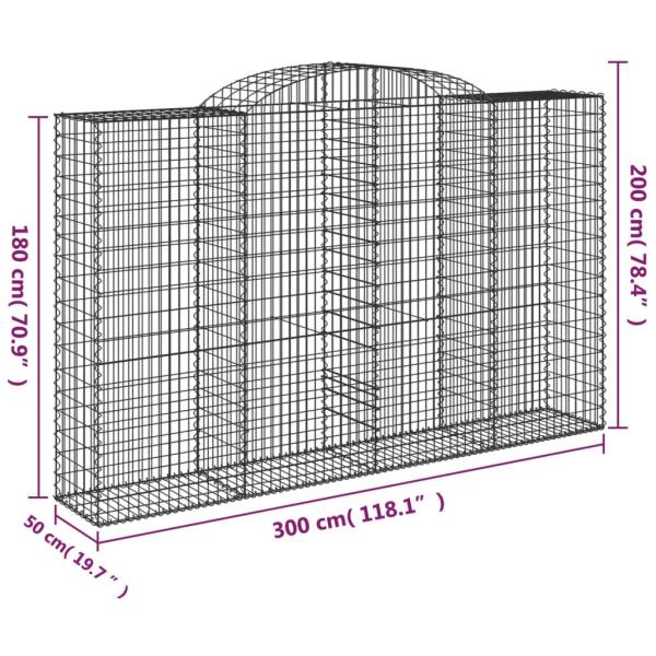 Gabionen mit Hochbogen 12 Stk 300x50x180/200cm Verzinktes Eisen