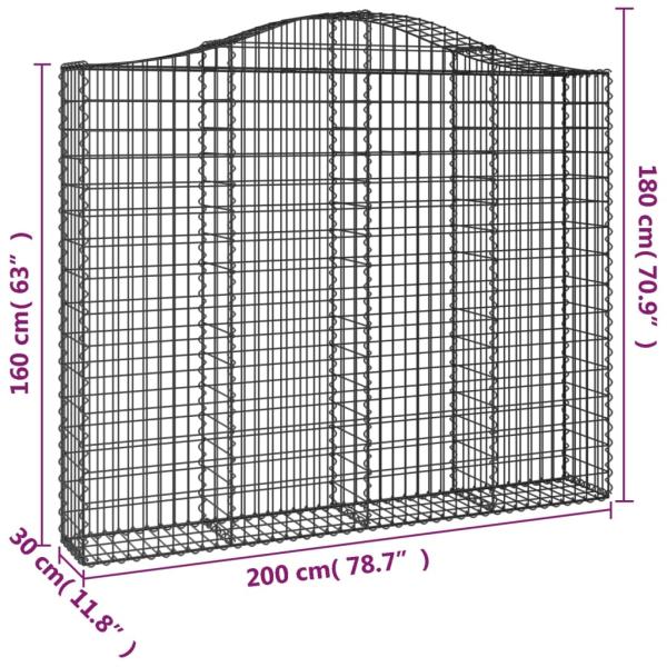 Gabionen mit Hochbogen 4 Stk. 200x30x160/180cm Verzinktes Eisen