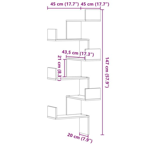 Wand-Eckregal Altholz-Optik 45x45x147 cm Holzwerkstoff