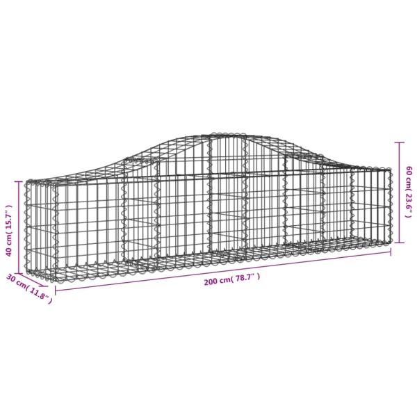 Gabionen mit Hochbogen 6 Stk. 200x30x40/60 cm Verzinktes Eisen