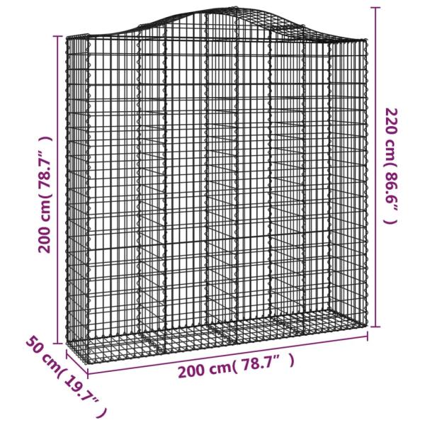 Gabionen mit Hochbogen 3 Stk. 200x50x200/220cm Verzinktes Eisen