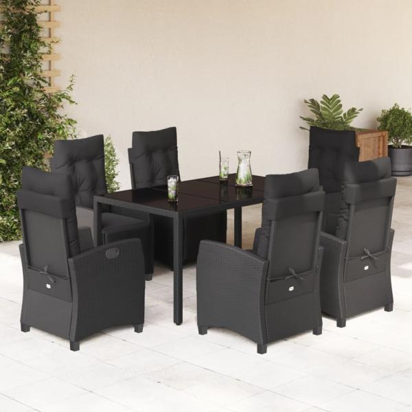 ARDEBO.de - 7-tlg. Garten-Essgruppe mit Kissen Schwarz Poly Rattan