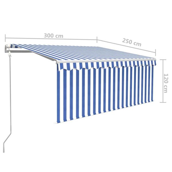 Markise Automatisch Einziehbar mit Volant 3x2,5 m Blau und Weiß