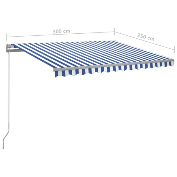 Markise Automatisch Einziehbar mit Pfosten 3x2,5 m Blau Weiß