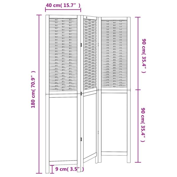 3-tlg. Raumteiler Weiß Massivholz Paulownia