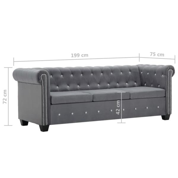 Chesterfield Sofa 3-Sitzer Samtbezug 199x75x72 cm Grau