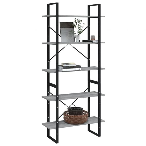 Bücherregal 5 Fächer Grau Sonoma-Eiche 80x30x175 Holzwerkstoff