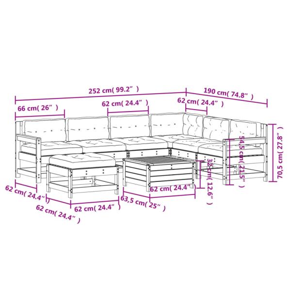 8-tlg. Garten-Lounge-Set mit Kissen Massivholz Douglasie