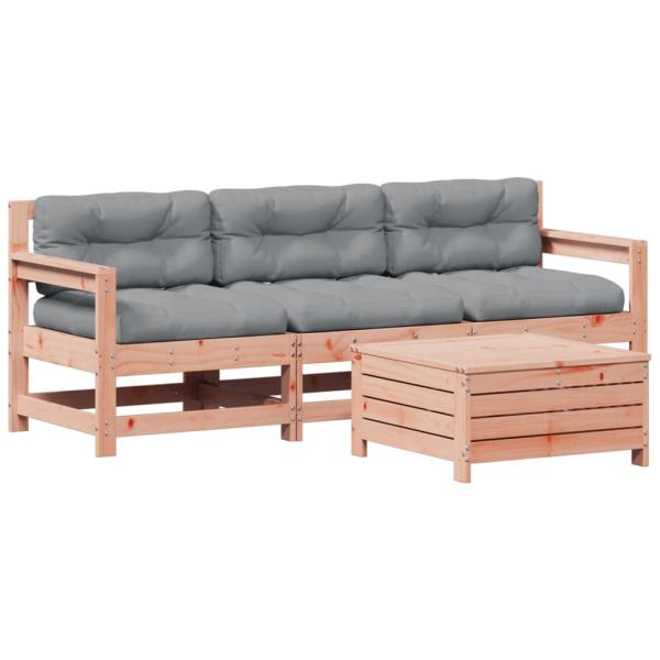 4-tlg. Garten-Lounge-Set mit Kissen Massivholz Douglasie