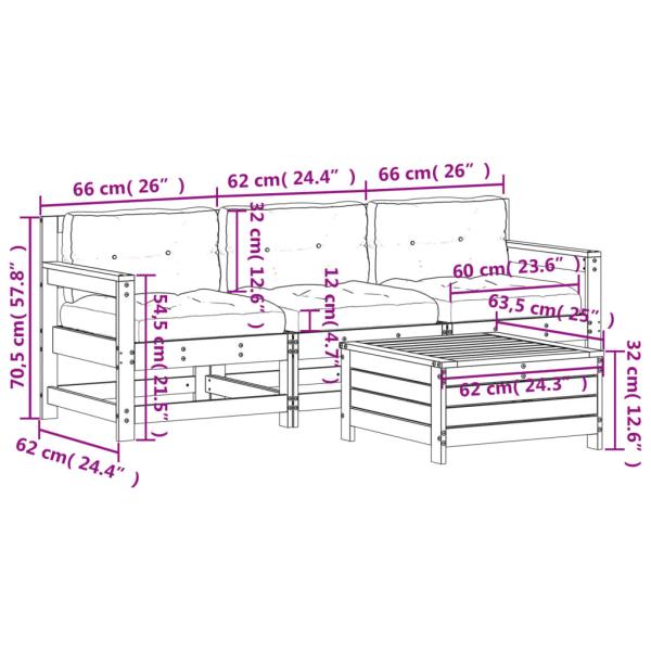 4-tlg. Garten-Lounge-Set mit Kissen Massivholz Douglasie