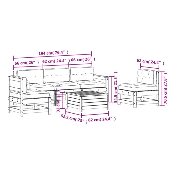 6-tlg. Garten-Lounge-Set mit Kissen Massivholz Douglasie