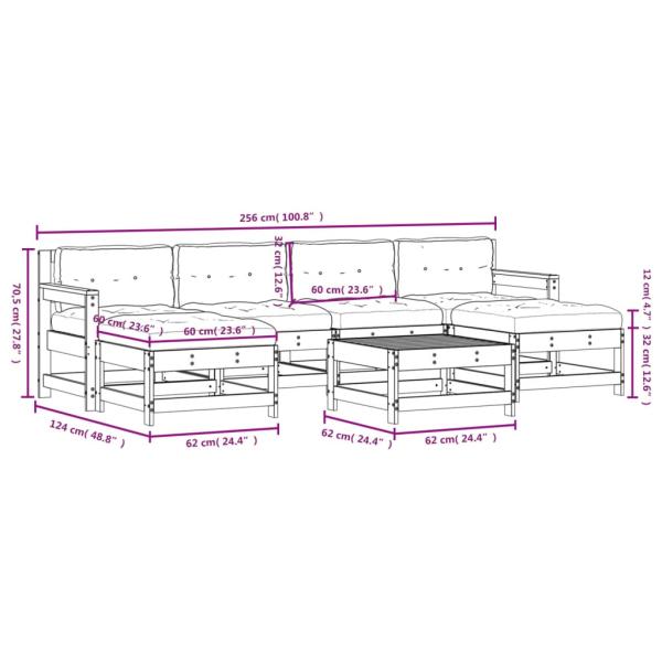 7-tlg. Garten-Lounge-Set mit Kissen Massivholz Douglasie