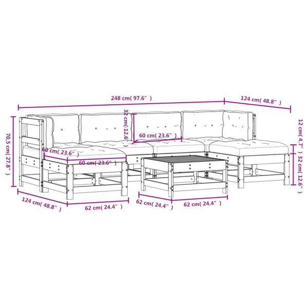 7-tlg. Garten-Lounge-Set mit Kissen Massivholz Douglasie