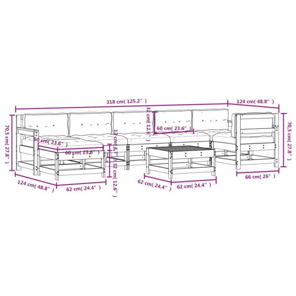 8-tlg. Garten-Lounge-Set mit Kissen Massivholz Douglasie