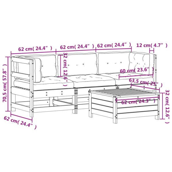 4-tlg. Garten-Lounge-Set mit Kissen Massivholz Douglasie