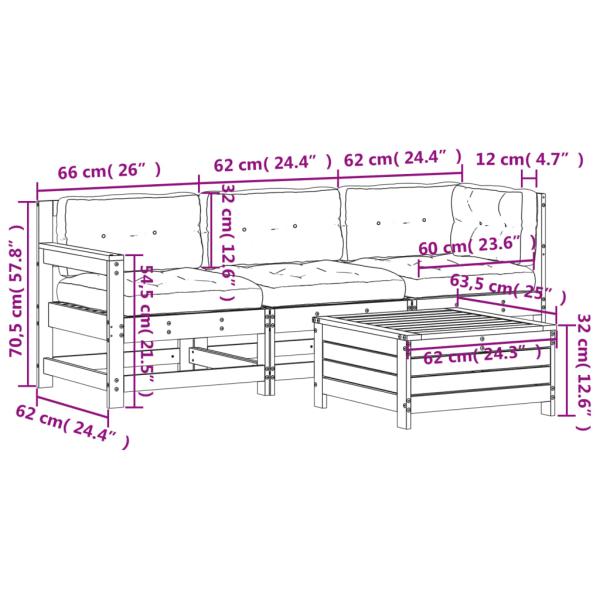 4-tlg. Garten-Lounge-Set mit Kissen Massivholz Douglasie