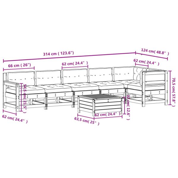 7-tlg. Garten-Lounge-Set mit Kissen Massivholz Douglasie