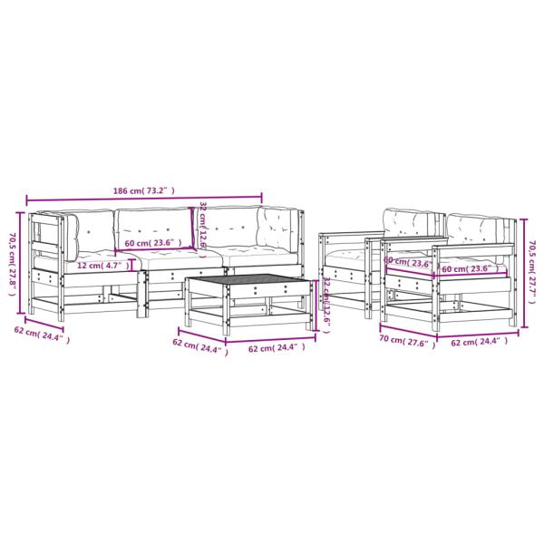 6-tlg. Garten-Lounge-Set mit Kissen Massivholz Douglasie