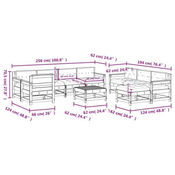 10-tlg. Garten-Lounge-Set mit Kissen Massivholz Douglasie