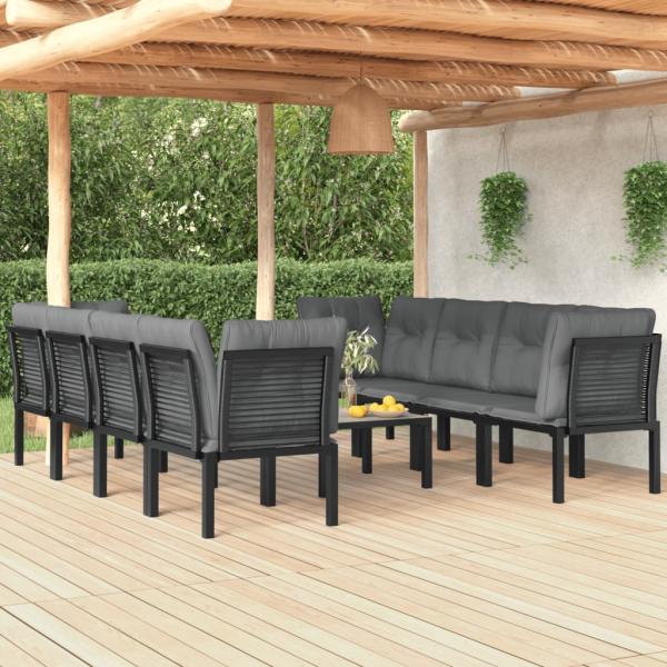 ARDEBO.de - 9-tlg. Garten-Lounge-Set Schwarz und Grau Poly Rattan