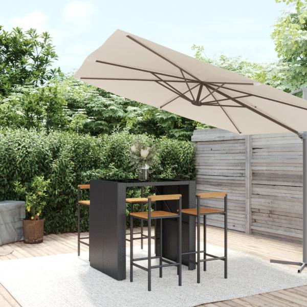 ARDEBO.de - 5-tlg. Gartenbar-Set Schwarz Poly Rattan & Massivholz Akazie