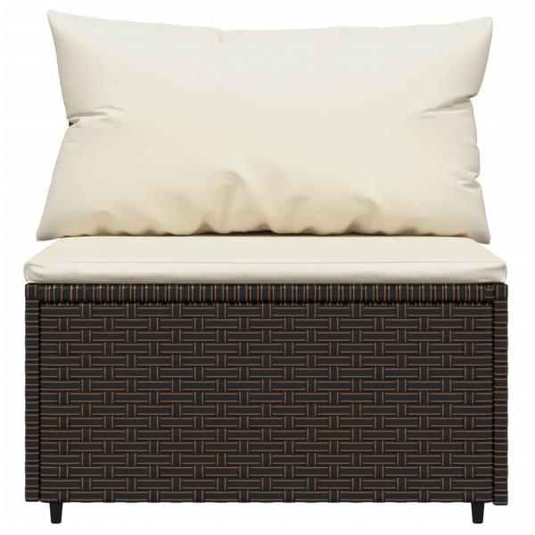 Garten-Mittelsofa mit Kissen Braun Poly Rattan