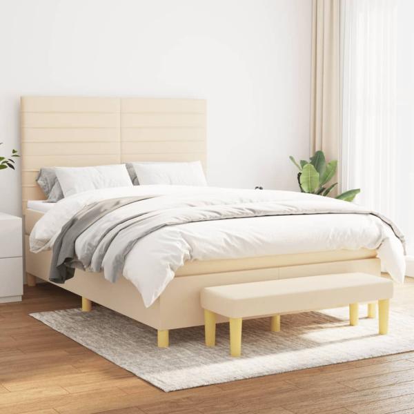 ARDEBO.de - Boxspringbett mit Matratze Creme 140x190 cm Stoff