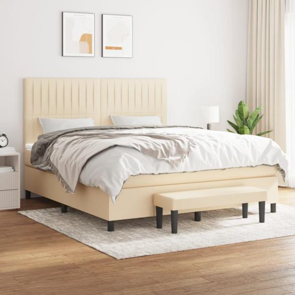 ARDEBO.de - Boxspringbett mit Matratze Creme 180x200 cm Stoff