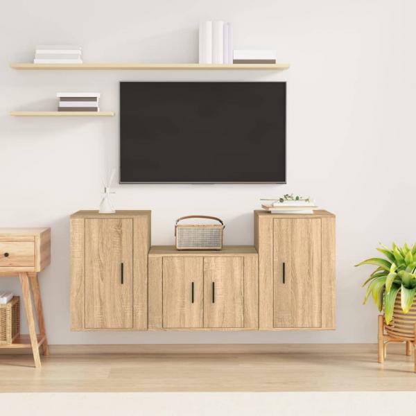 ARDEBO.de - 3-tlg. TV-Schrank-Set Sonoma-Eiche Holzwerkstoff