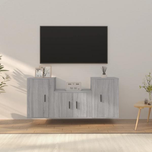 ARDEBO.de - 3-tlg. TV-Schrank-Set Grau Sonoma Holzwerkstoff