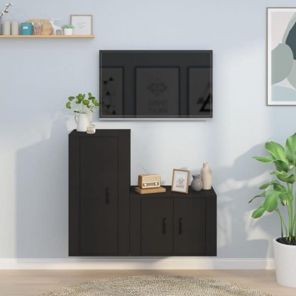 ARDEBO.de - 2-tlg. TV-Schrank-Set Schwarz Holzwerkstoff