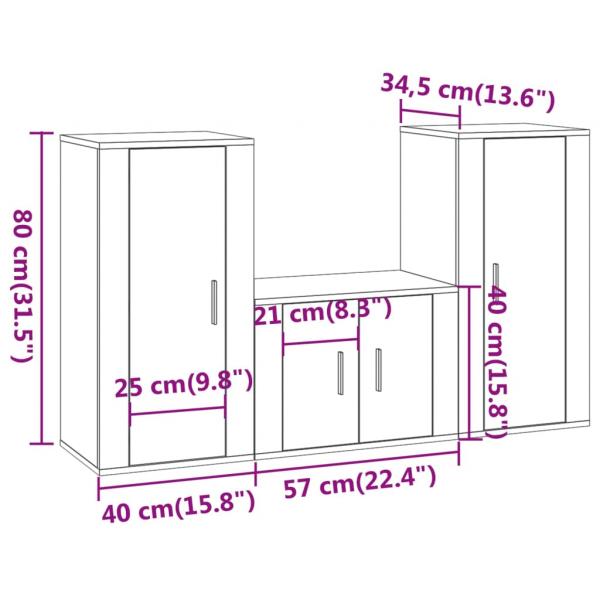 3-tlg. TV-Schrank-Set Weiß Holzwerkstoff